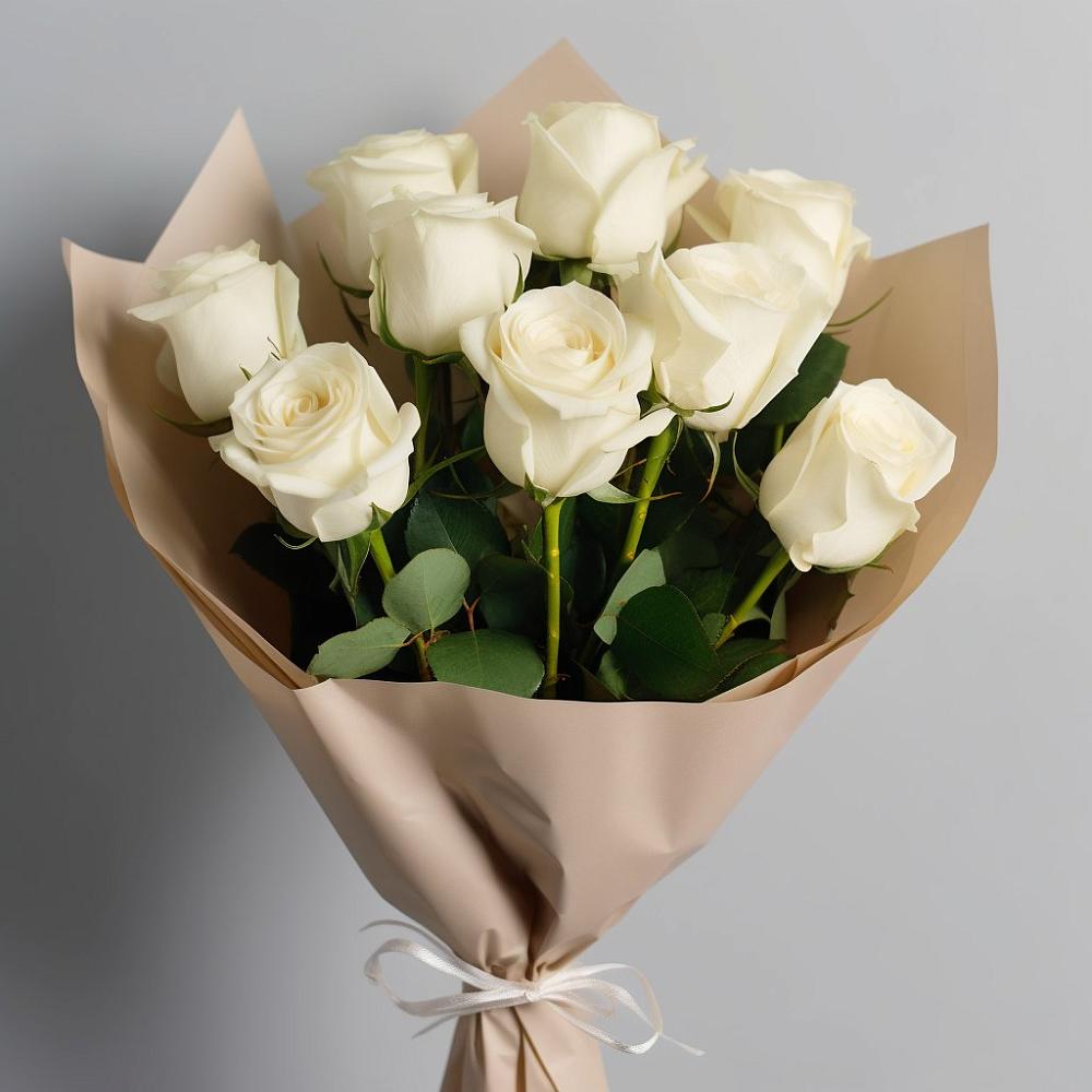 Букет 9 Белых роз Эдлесс Лав в Окуловке