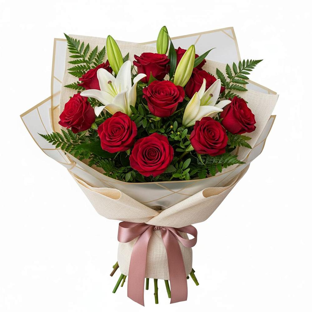 Букет цветов из: Лилии и Розы в Окуловке