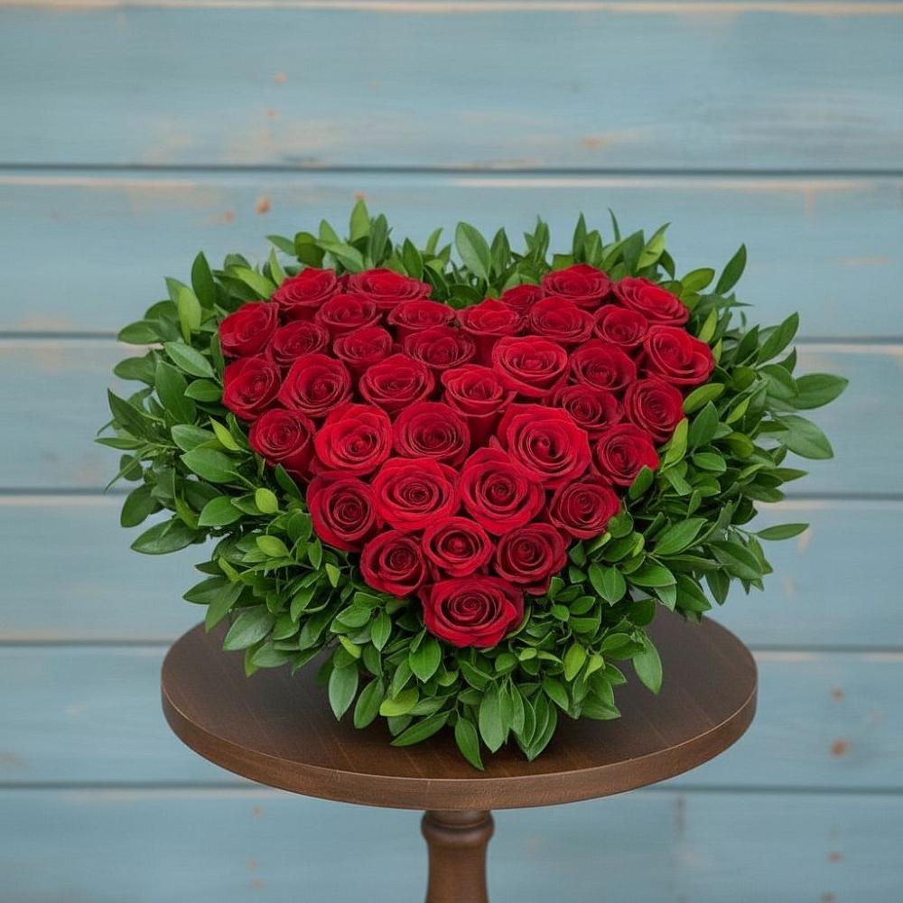 Цветочная композиция из Розы в виде сердца в Окуловке