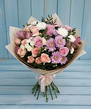 Букет цветов из:  Хризантемы, Розы и Альстромерии #REPLACE_PRED# Окуловке